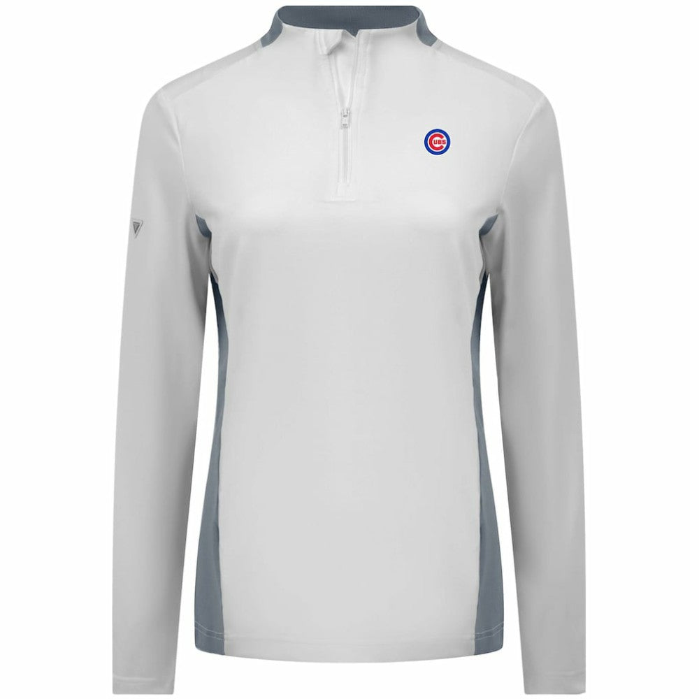 Chicago Cubs Levelwear Women's Moxie Insignia Quarter-Zip Pullover - White - MLB Lifestyle