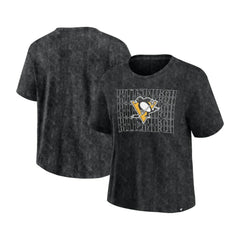 Pittsburgh Penguins Fanatics Women's Faded Wash T-Shirt - Black - NHL 201190119