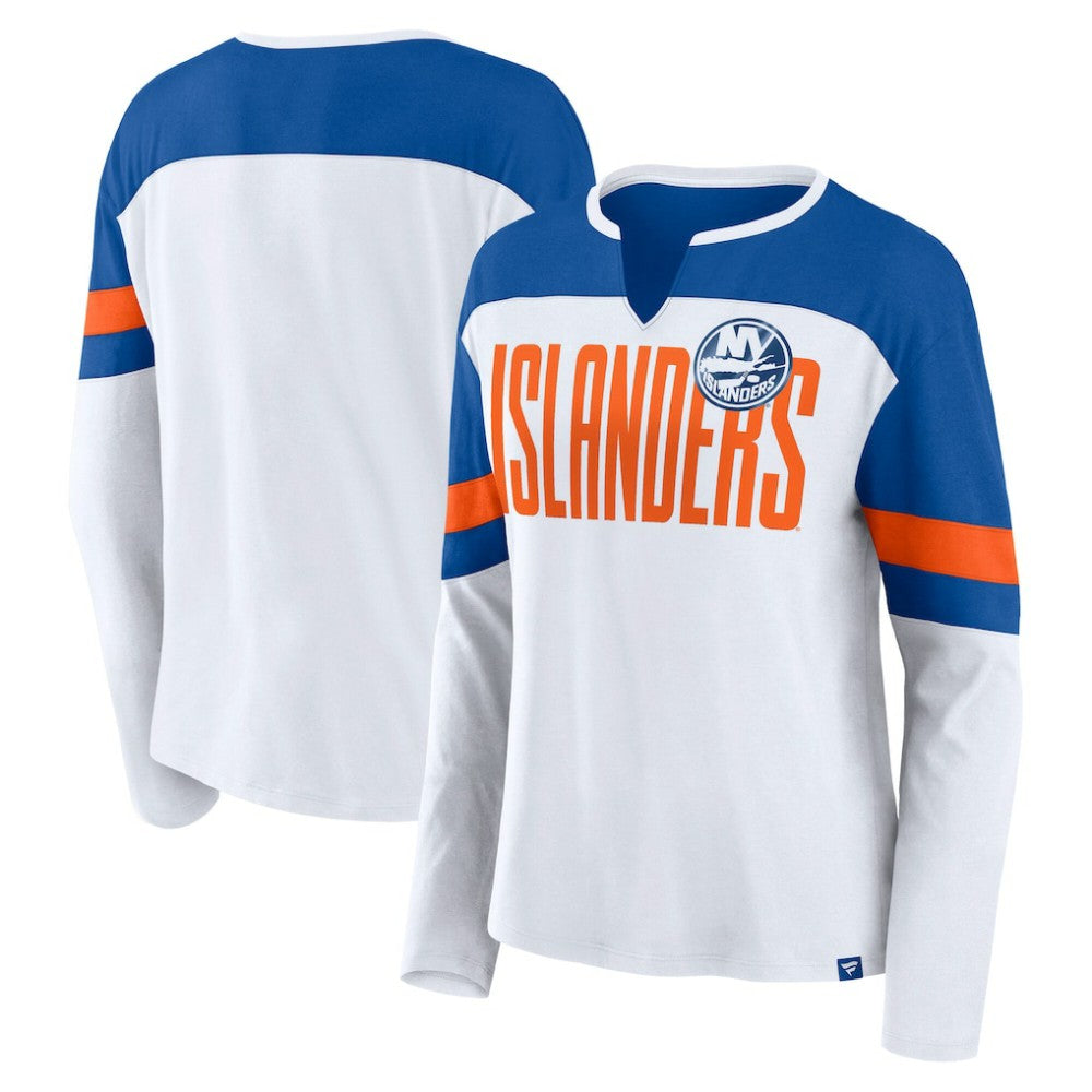 New York Islanders Fanatics Women's Frozen Long Sleeve Notch Neck T-Shirt - White/Royal - NHL 201190141