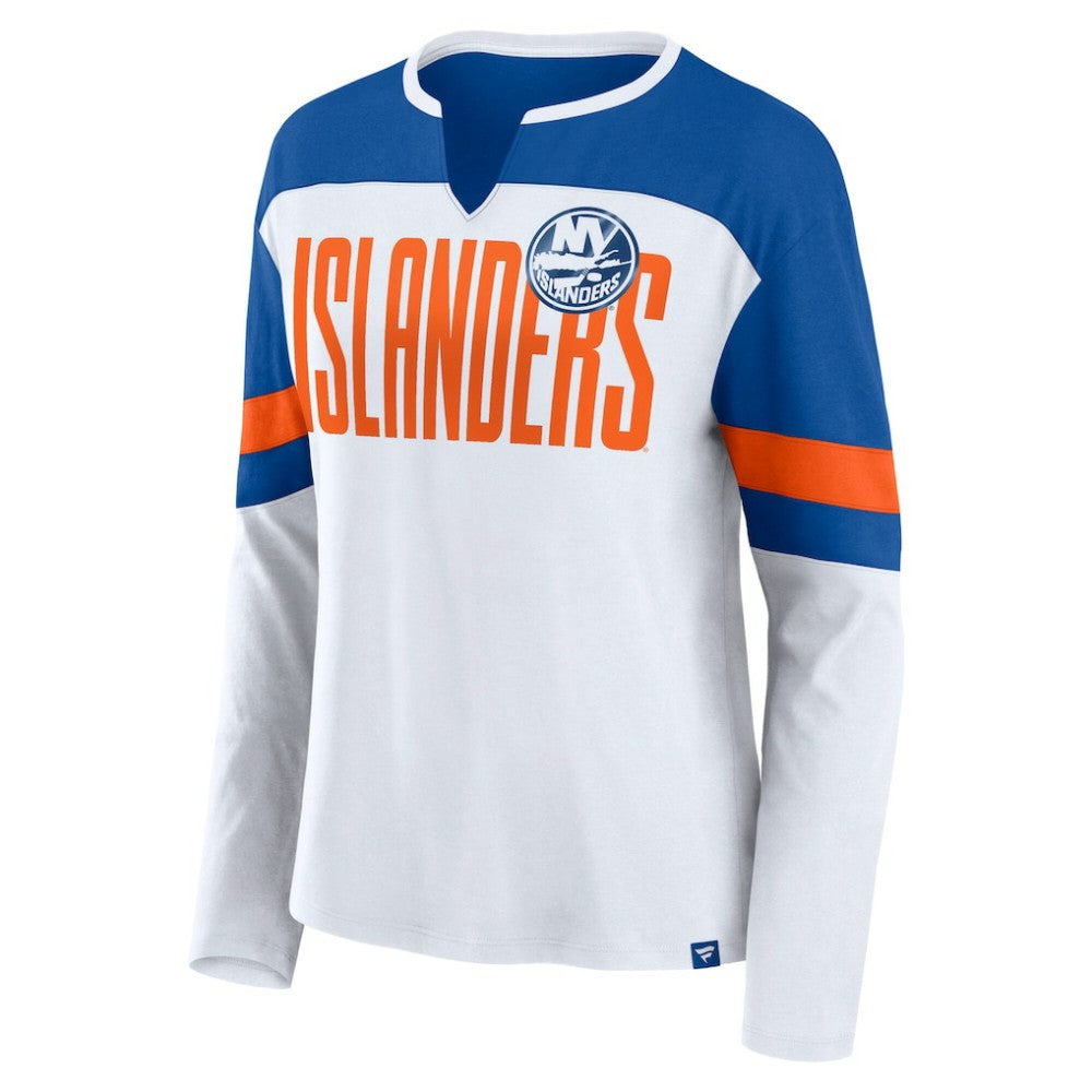 New York Islanders Fanatics Women's Frozen Long Sleeve Notch Neck T-Shirt - White/Royal - NHL 201190141