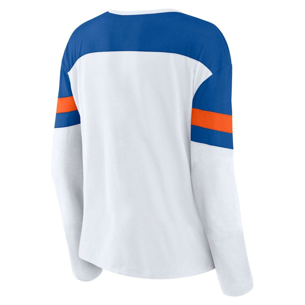 New York Islanders Fanatics Women's Frozen Long Sleeve Notch Neck T-Shirt - White/Royal - NHL 201190141