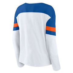 New York Islanders Fanatics Women's Frozen Long Sleeve Notch Neck T-Shirt - White/Royal - NHL 201190141