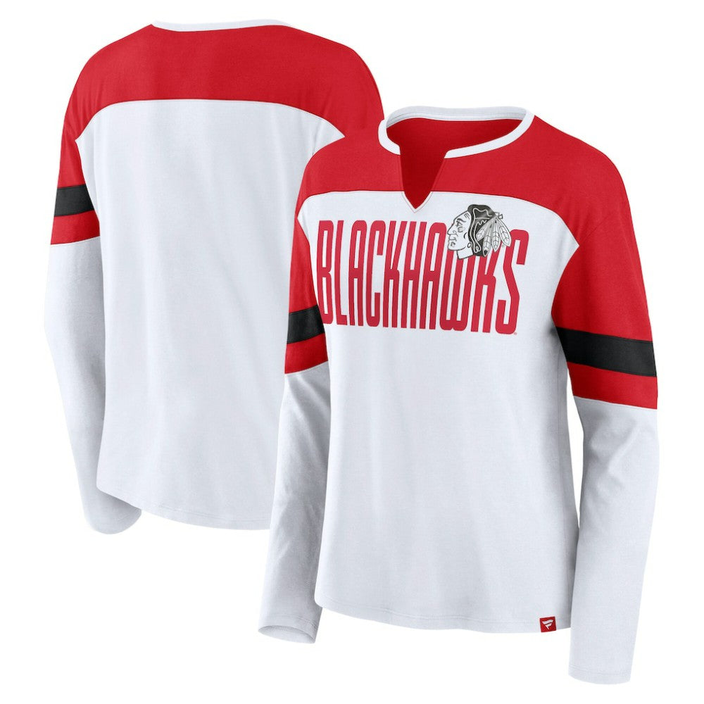 Chicago Blackhawks Fanatics Women's Frozen Long Sleeve Notch Neck T-Shirt - White/Red - NHL 201190149