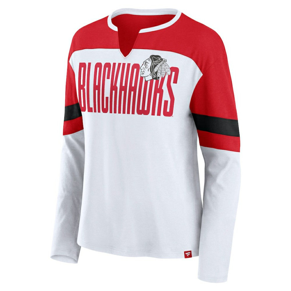 Chicago Blackhawks Fanatics Women's Frozen Long Sleeve Notch Neck T-Shirt - White/Red - NHL 201190149