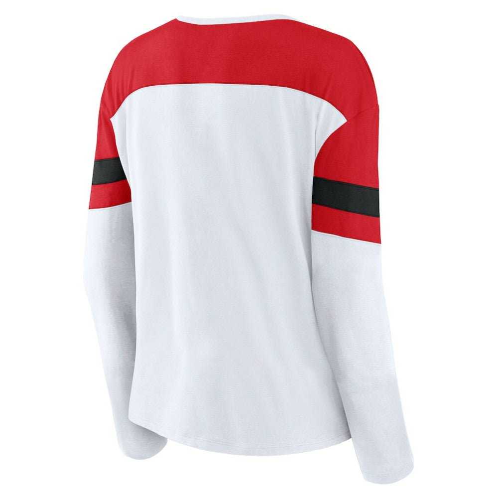 Chicago Blackhawks Fanatics Women's Frozen Long Sleeve Notch Neck T-Shirt - White/Red - NHL 201190149