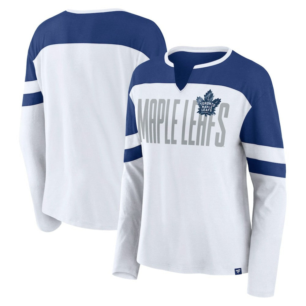 Toronto Maple Leafs Fanatics Women's Frozen Long Sleeve Notch Neck T-Shirt - White/Blue - NHL 201190151