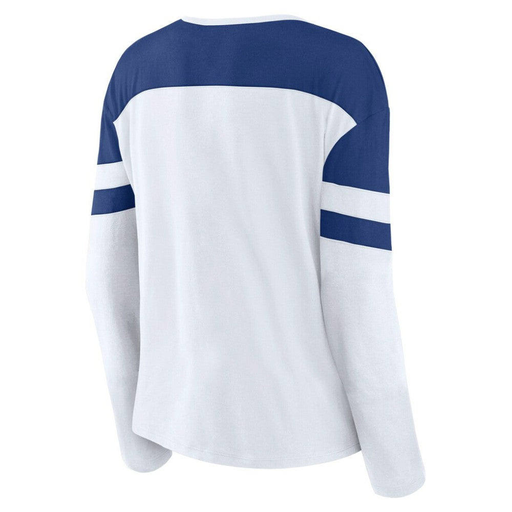 Toronto Maple Leafs Fanatics Women's Frozen Long Sleeve Notch Neck T-Shirt - White/Blue - NHL 201190151