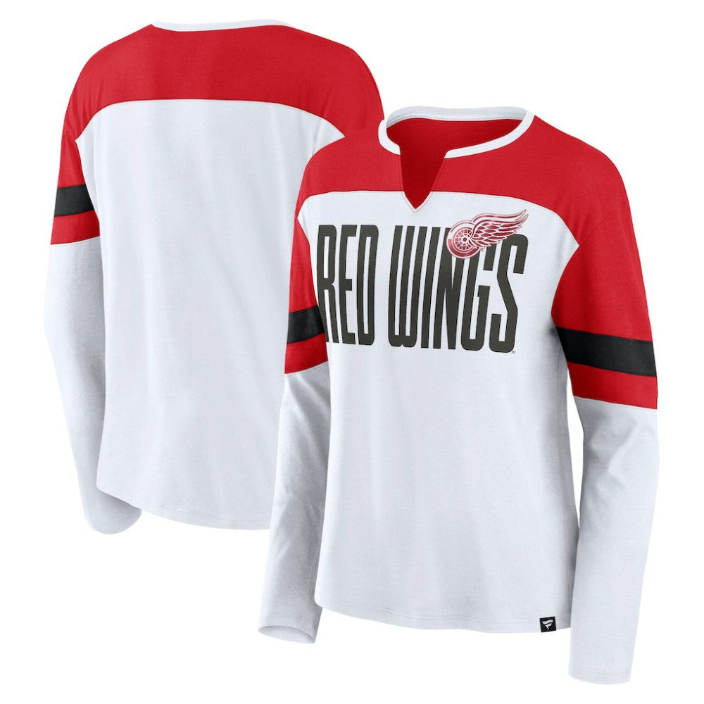 Detroit Red Wings Fanatics Women's Frozen Long Sleeve Notch Neck T-Shirt - White/Red - NHL 201190152