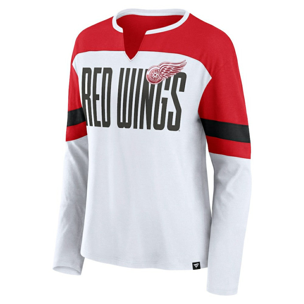 Detroit Red Wings Fanatics Women's Frozen Long Sleeve Notch Neck T-Shirt - White/Red - NHL 201190152