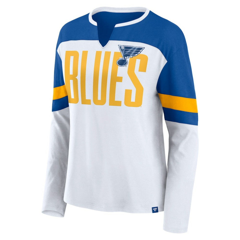 St. Louis Blues Fanatics Women's Frozen Long Sleeve Notch Neck T-Shirt - White/Blue - NHL 201190157