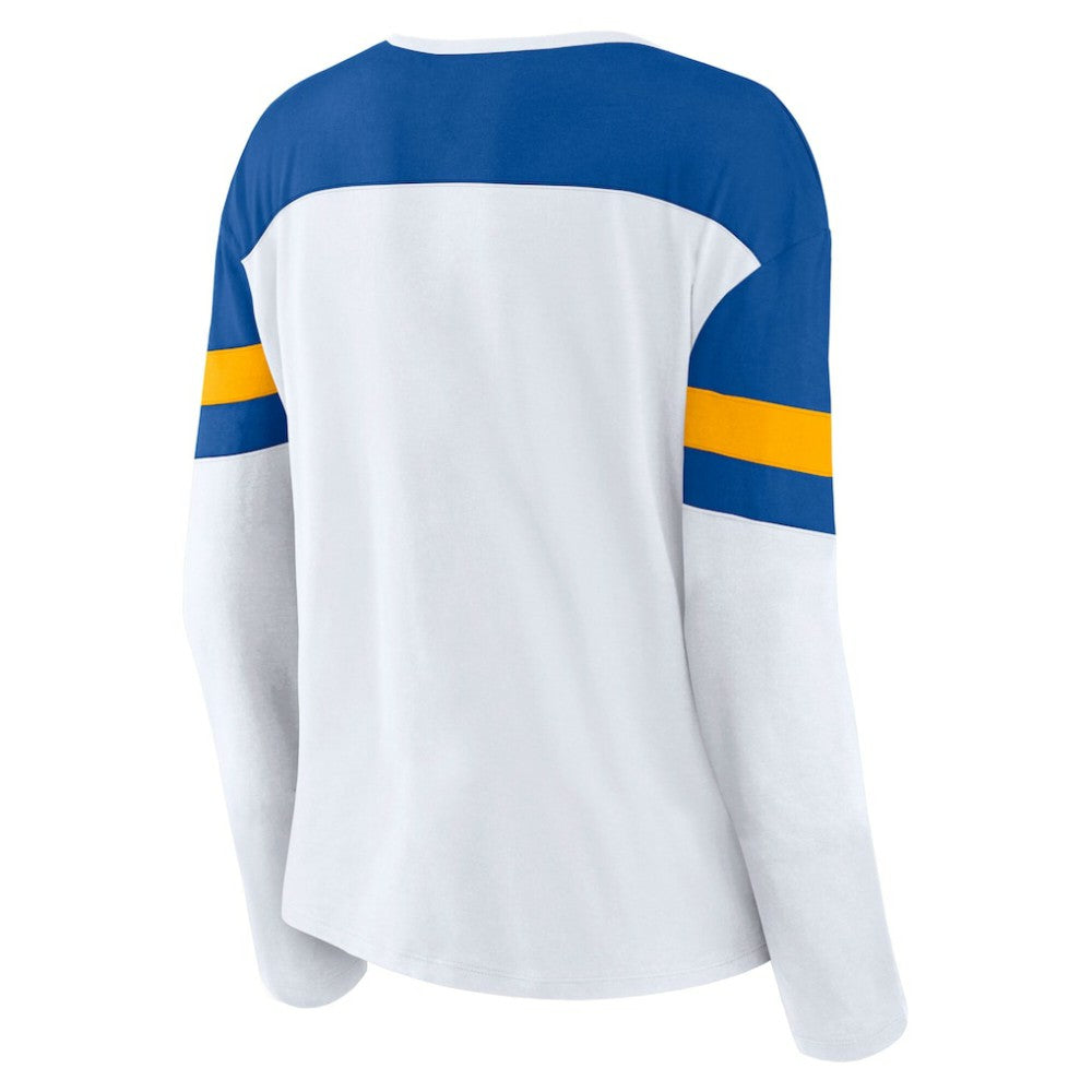 St. Louis Blues Fanatics Women's Frozen Long Sleeve Notch Neck T-Shirt - White/Blue - NHL 201190157
