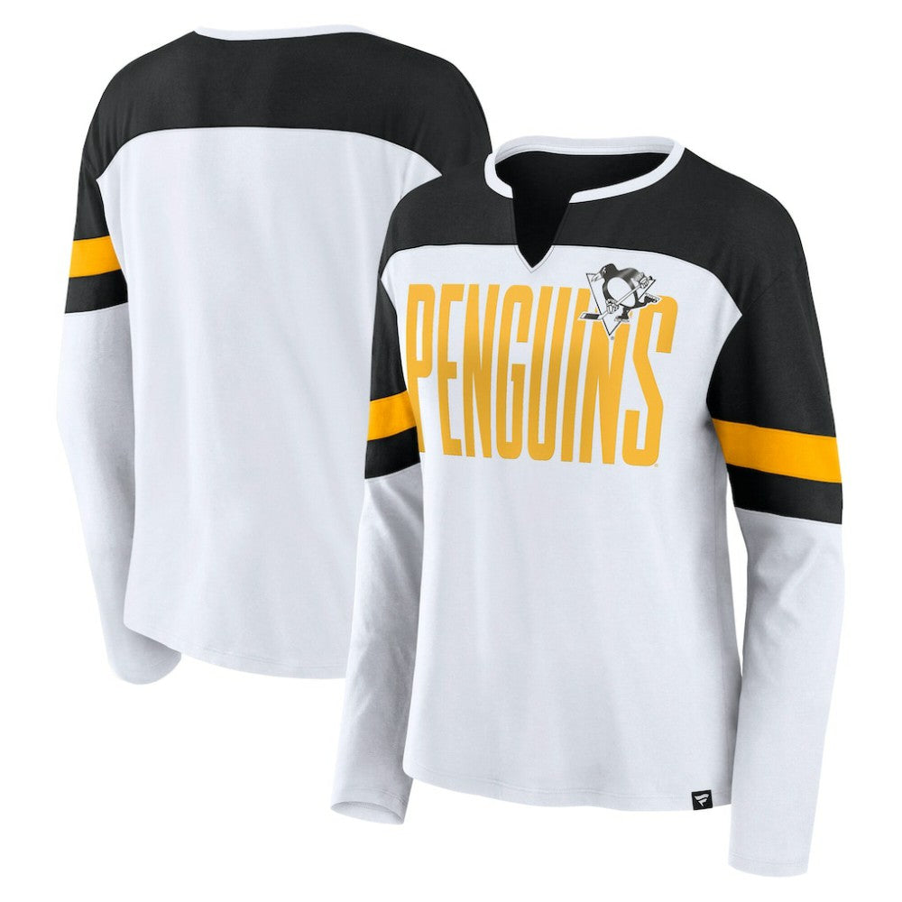 Pittsburgh Penguins Fanatics Women's Frozen Long Sleeve Notch Neck T-Shirt - White/Black - NHL 201190166