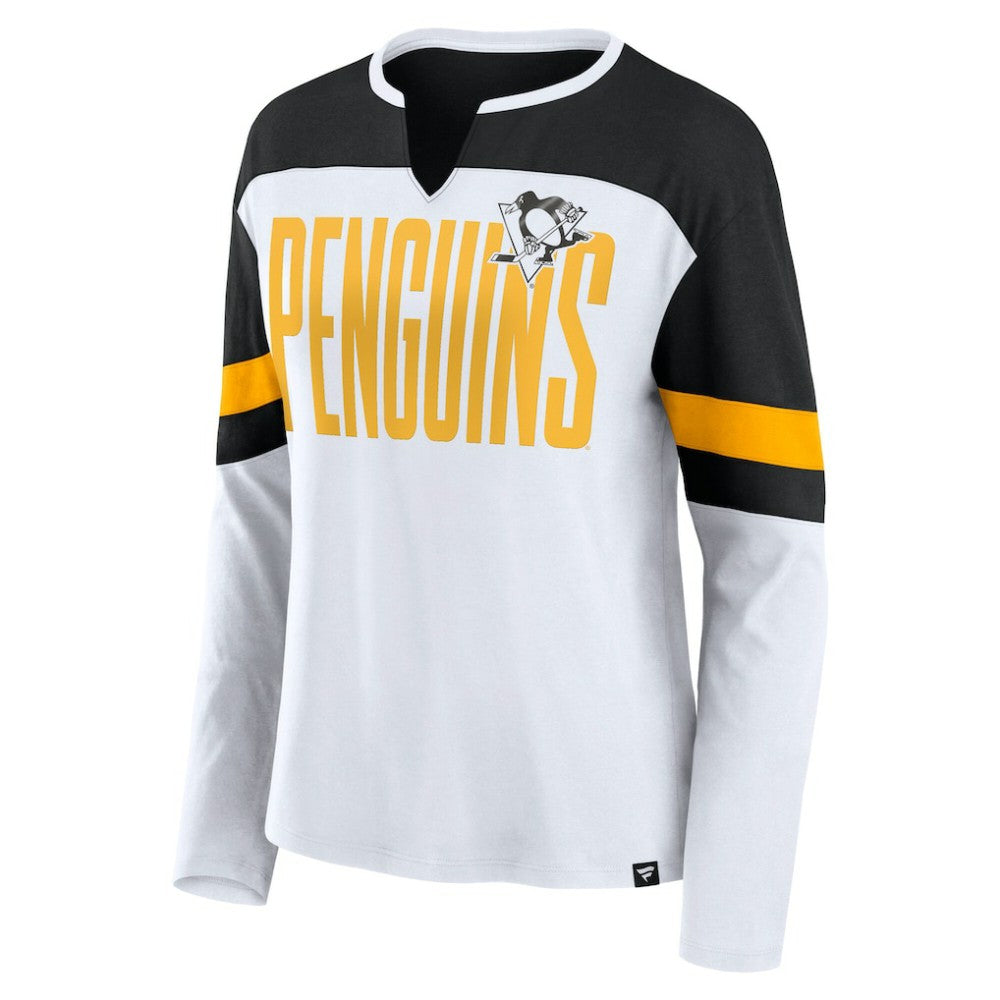 Pittsburgh Penguins Fanatics Women's Frozen Long Sleeve Notch Neck T-Shirt - White/Black - NHL 201190166