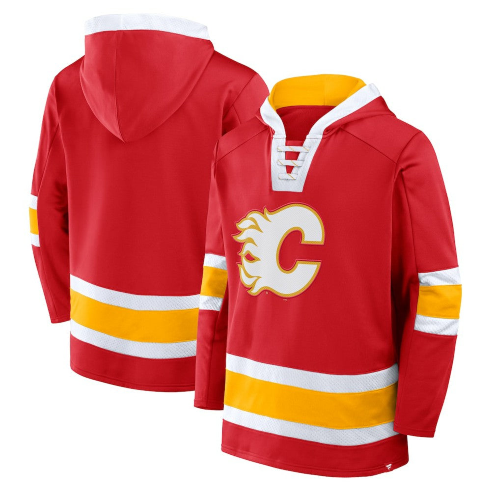Calgary Flames Fanatics Inside Line Fleece Pullover Hoodie- Red - NHL 201190730