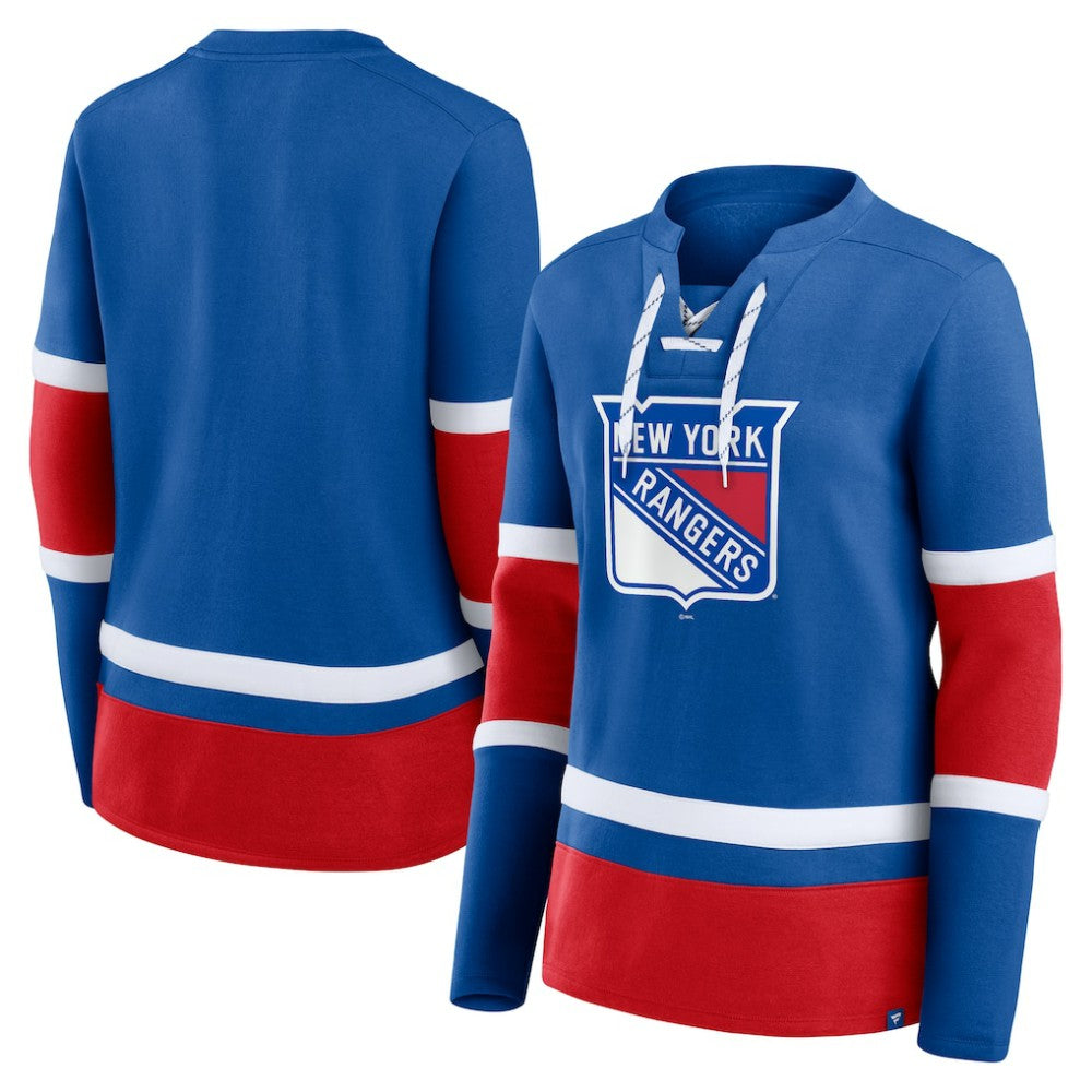New York Rangers Fanatics Women's Prime Time Lace-Up Long Sleeve T-Shirt - Blue - NHL 201190954