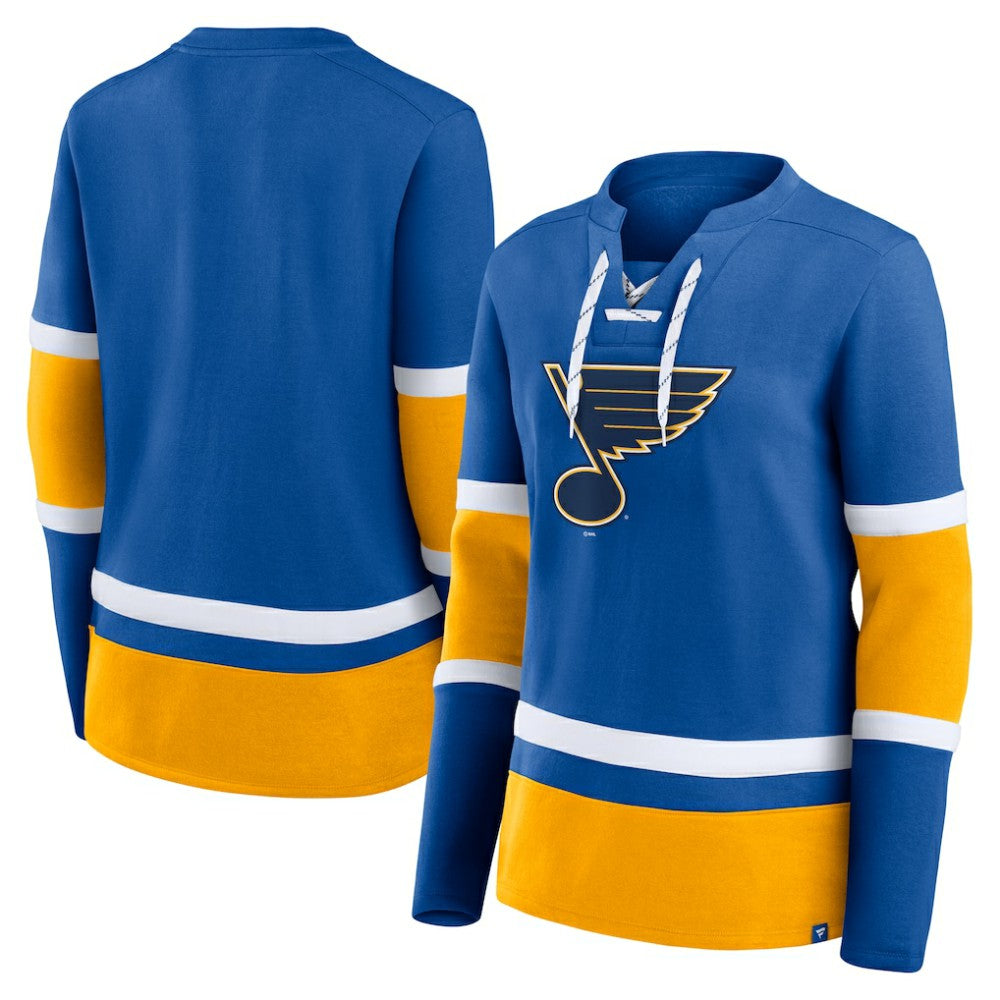 St. Louis Blues Fanatics Women's Prime Time Lace-Up Long Sleeve T-Shirt - Blue - NHL 201190955