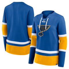 St. Louis Blues Fanatics Women's Prime Time Lace-Up Long Sleeve T-Shirt - Blue - NHL 201190955