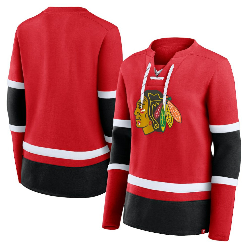 Chicago Blackhawks Fanatics Women's Prime Time Lace-Up Long Sleeve T-Shirt - Red - NHL 201190956