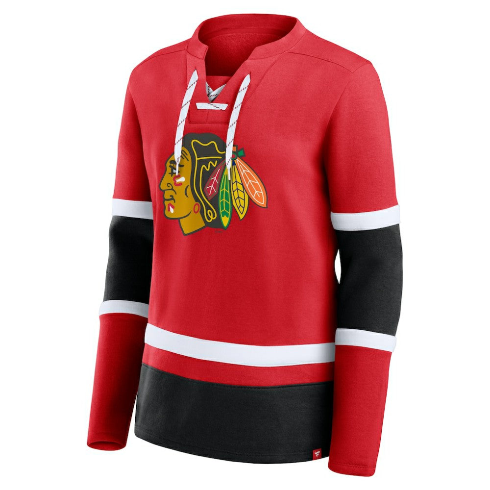 Chicago Blackhawks Fanatics Women's Prime Time Lace-Up Long Sleeve T-Shirt - Red - NHL 201190956