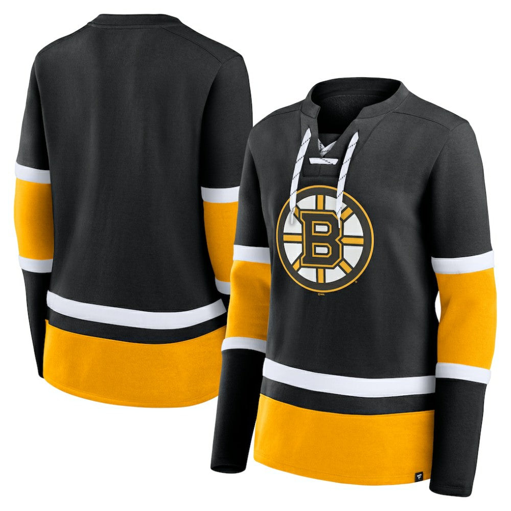 Boston Bruins Fanatics Women's Prime Time Lace-Up Long Sleeve T-Shirt - Black - NHL 201190972