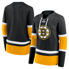 Boston Bruins Fanatics Women's Prime Time Lace-Up Long Sleeve T-Shirt - Black - NHL 201190972