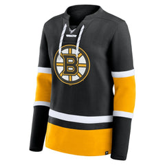 Boston Bruins Fanatics Women's Prime Time Lace-Up Long Sleeve T-Shirt - Black - NHL 201190972