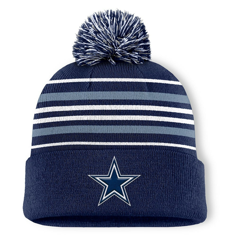 Fanatics Dallas Cowboys Fundamental Striped Cuffed Knit Hat with Pom Navy