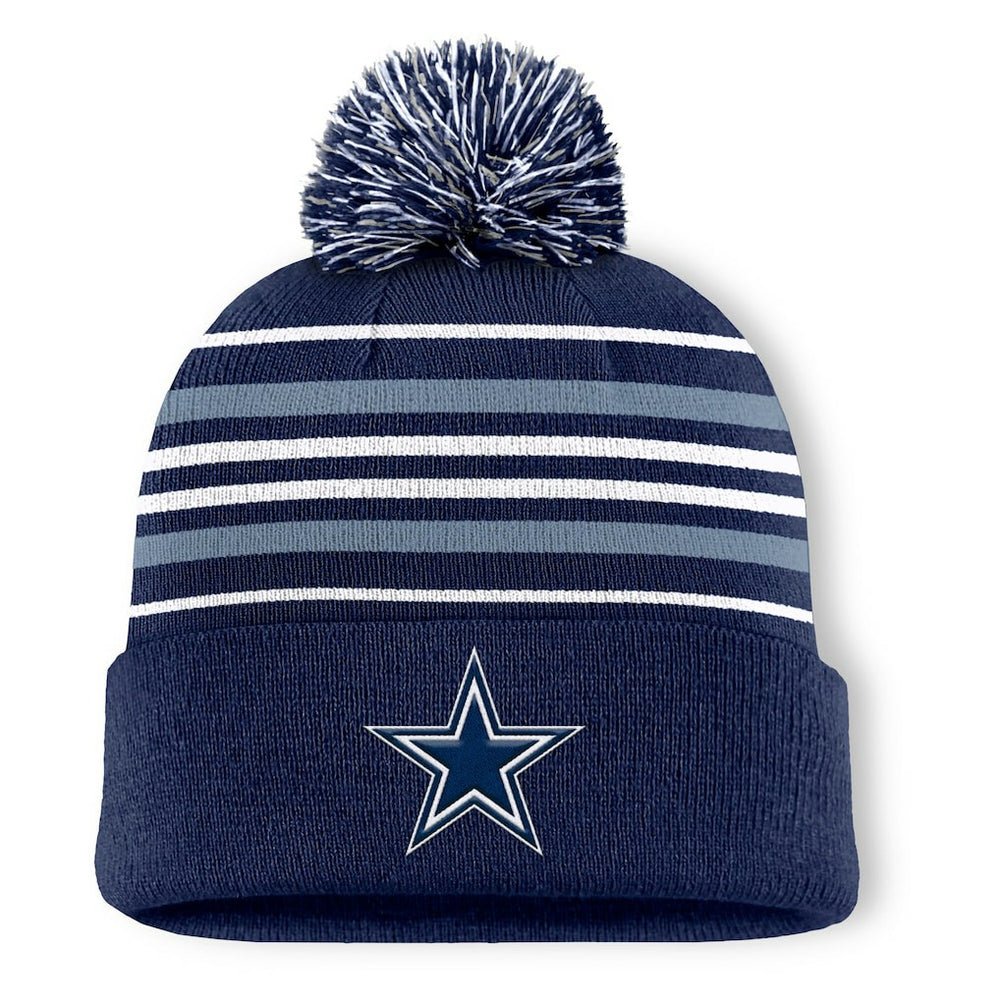 Fanatics Dallas Cowboys Fundamental Striped Cuffed Knit Hat with Pom Navy