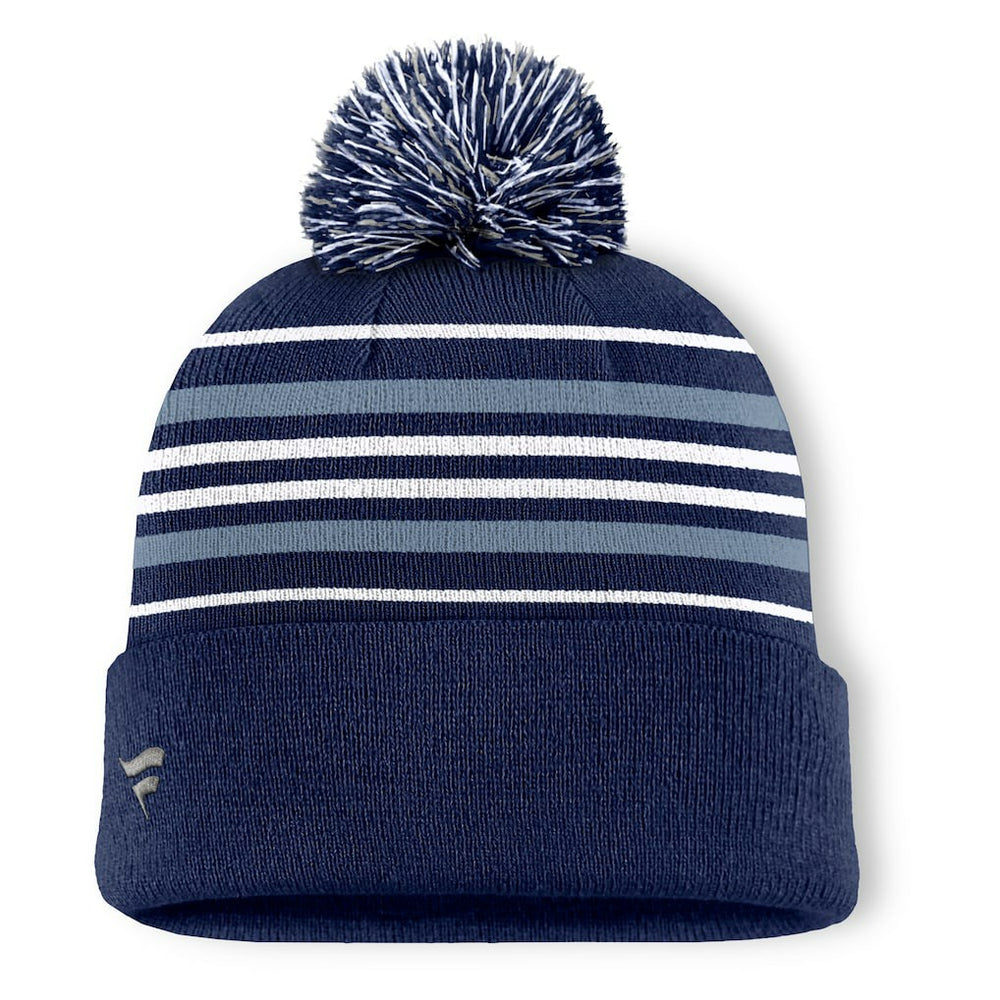 Fanatics Dallas Cowboys Fundamental Striped Cuffed Knit Hat with Pom Navy