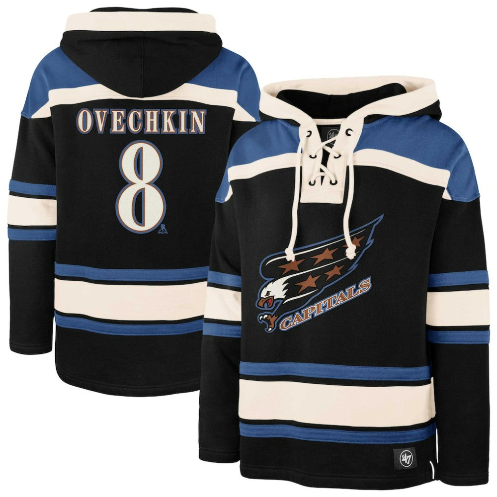 Alexander Ovechkin Washington Capitals '47 Player Name & Number Lacer Pullover Hoodie - Black - NHL 201191016