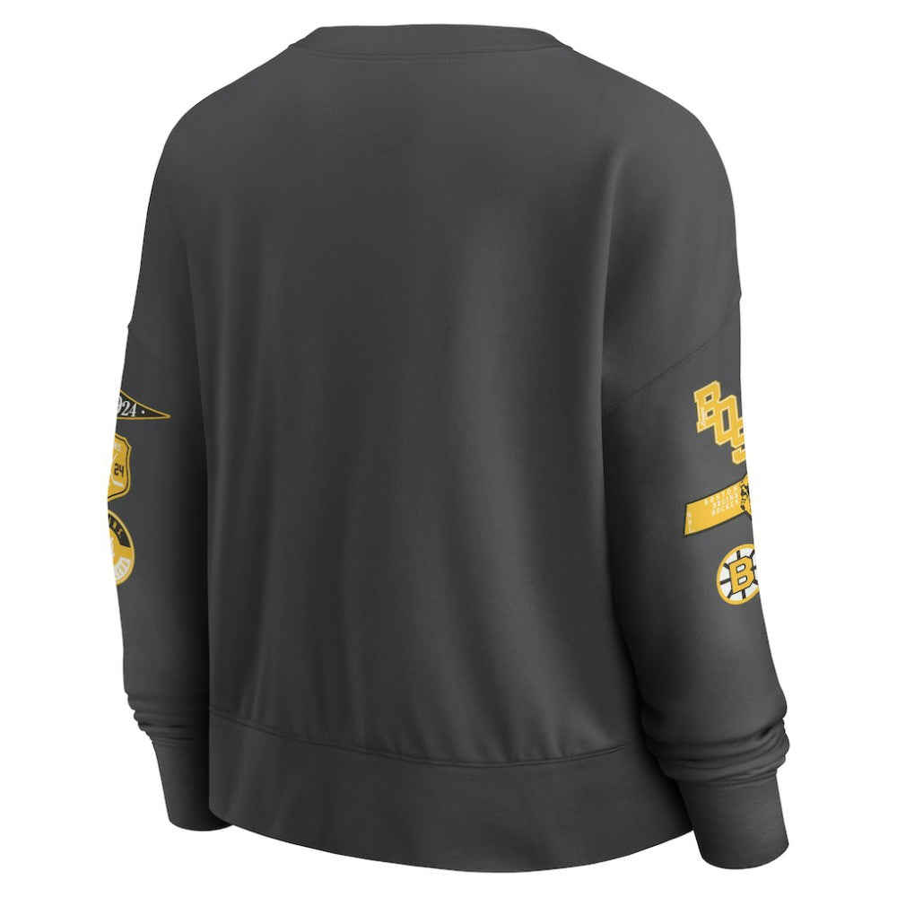 Boston Bruins Fanatics Women's Oversized Vintage Go Team Pullover Sweatshirt - Black - NHL 201191162