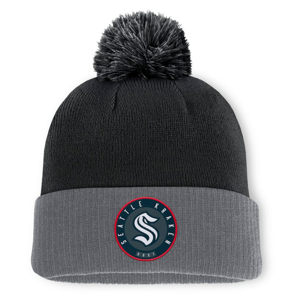 Seattle Kraken Fanatics Aspyn Cuffed Knit Hat with Pom - Black - NHL 201193406