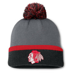 Chicago Blackhawks Fanatics Women's Cuffed Knit Hat with Pom - Charcoal - NHL 201193438