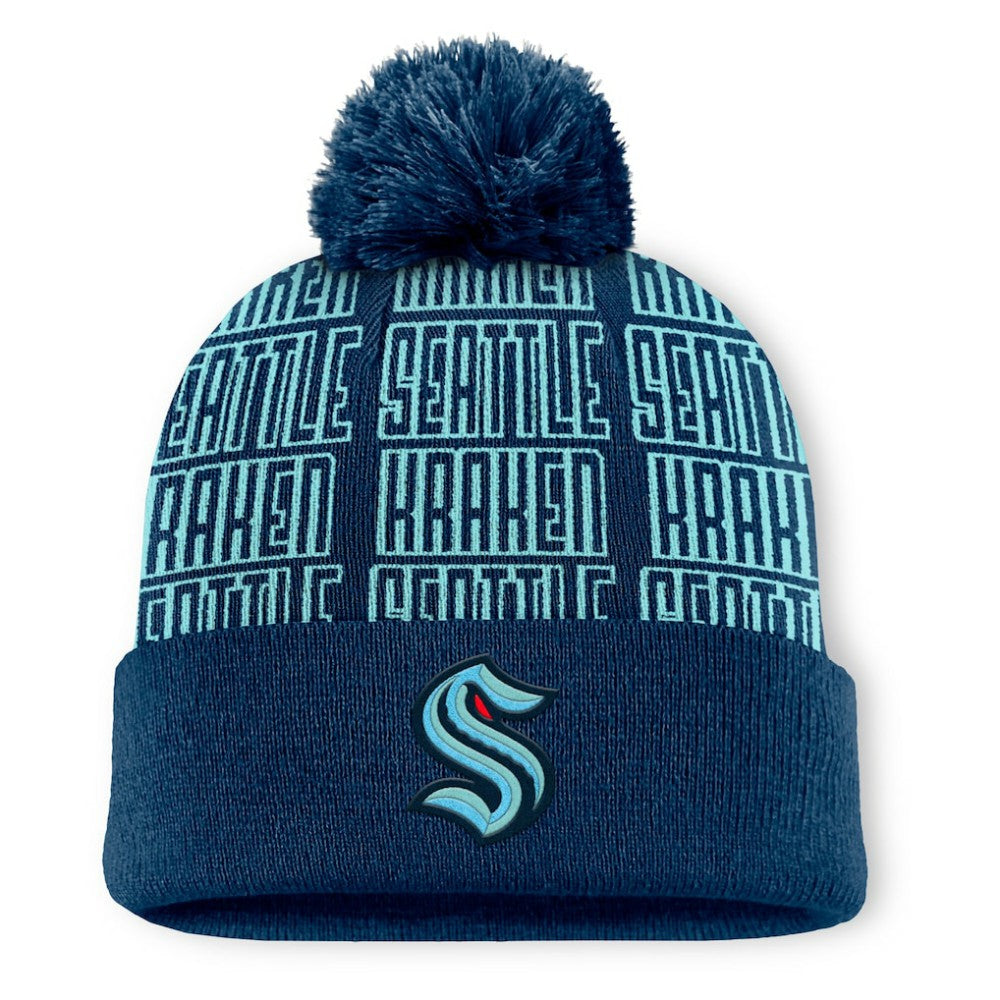 Seattle Kraken Fanatics Fundamental Empty Net Cuffed Knit Hat with Pom - Deep Sea Blue - NHL 201193632