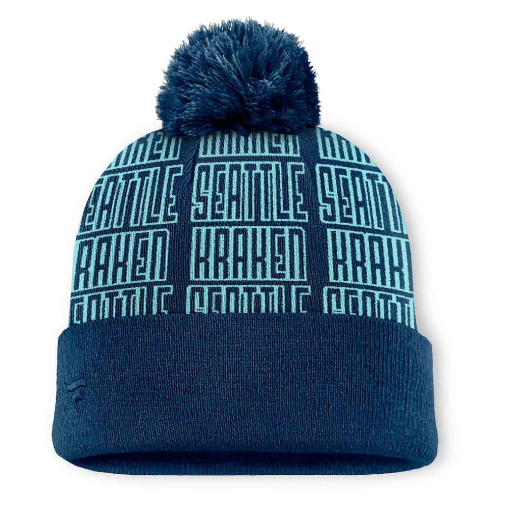 Seattle Kraken Fanatics Fundamental Empty Net Cuffed Knit Hat with Pom - Deep Sea Blue - NHL 201193632