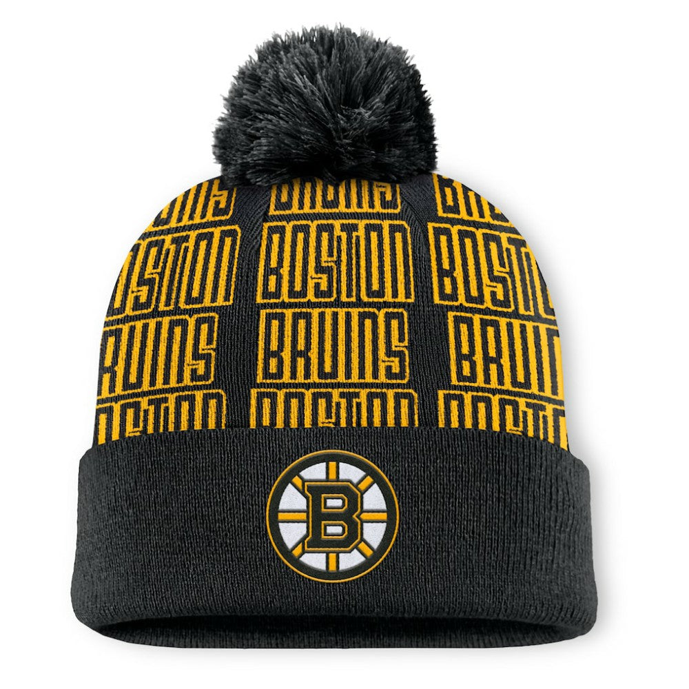 Boston Bruins Fanatics Fundamental Empty Net Cuffed Knit Hat with Pom - Black - NHL 201193639