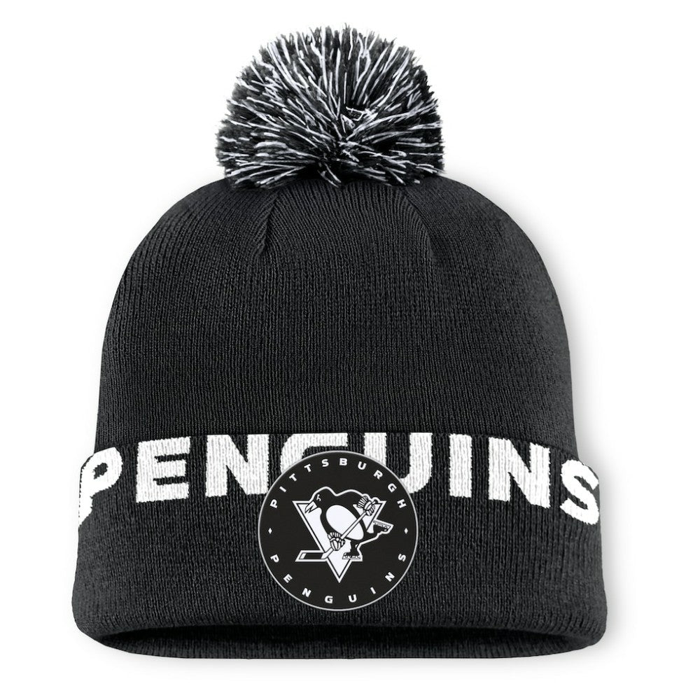 Pittsburgh Penguins Fanatics Fundamental High Stick Cuffed Knit Hat with Pom - Black - NHL 201193647