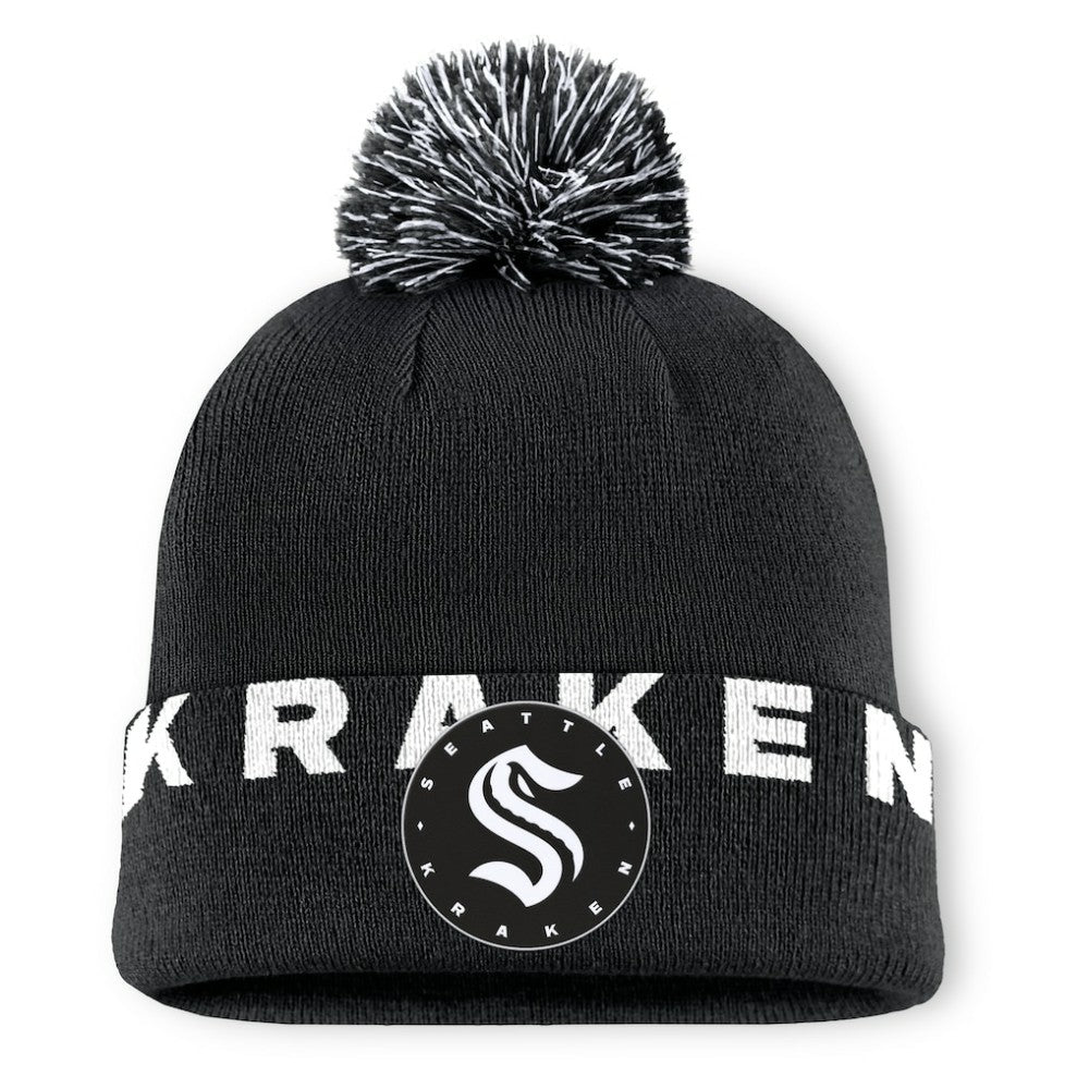 Seattle Kraken Fanatics Fundamental High Stick Cuffed Knit Hat with Pom - Black - NHL 201193648