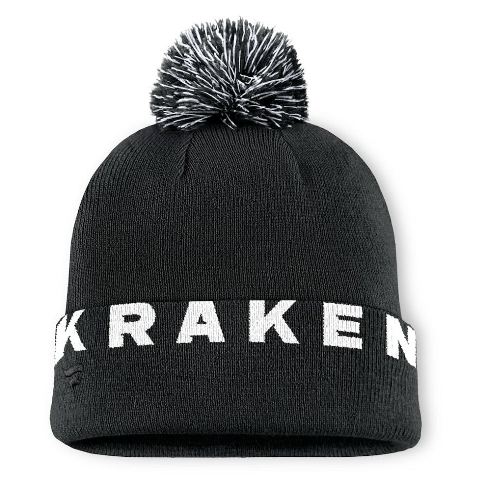 Seattle Kraken Fanatics Fundamental High Stick Cuffed Knit Hat with Pom - Black - NHL 201193648