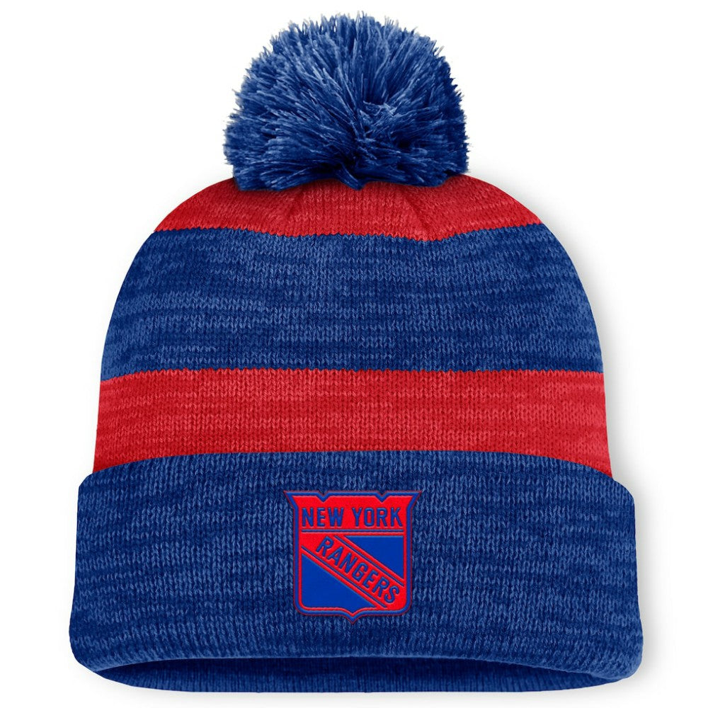 New York Rangers Fanatics Fundamental Red Line Cuffed Knit Hat with Pom - Navy - NHL 201193687