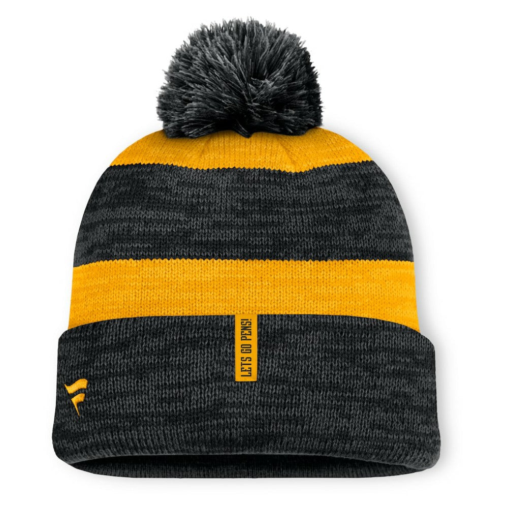 Pittsburgh Penguins Fanatics Fundamental Red Line Cuffed Knit Hat with Pom - Black - NHL 201193690