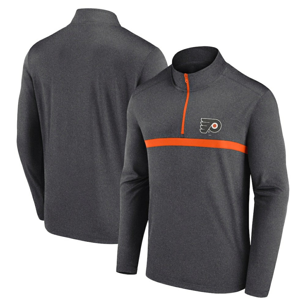 Philadelphia Flyers Logo Athletic Head-to-Head Raglan Quarter-Zip Top - Heather Charcoal - NHL 201194804