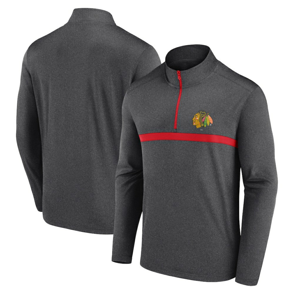 Chicago Blackhawks Logo Athletic Head-to-Head Raglan Quarter-Zip Top - Heather Charcoal - NHL 201194815