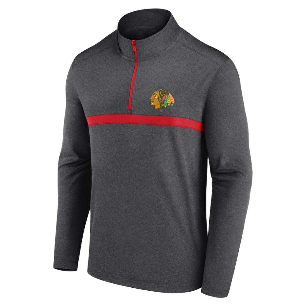 Chicago Blackhawks Logo Athletic Head-to-Head Raglan Quarter-Zip Top - Heather Charcoal - NHL 201194815