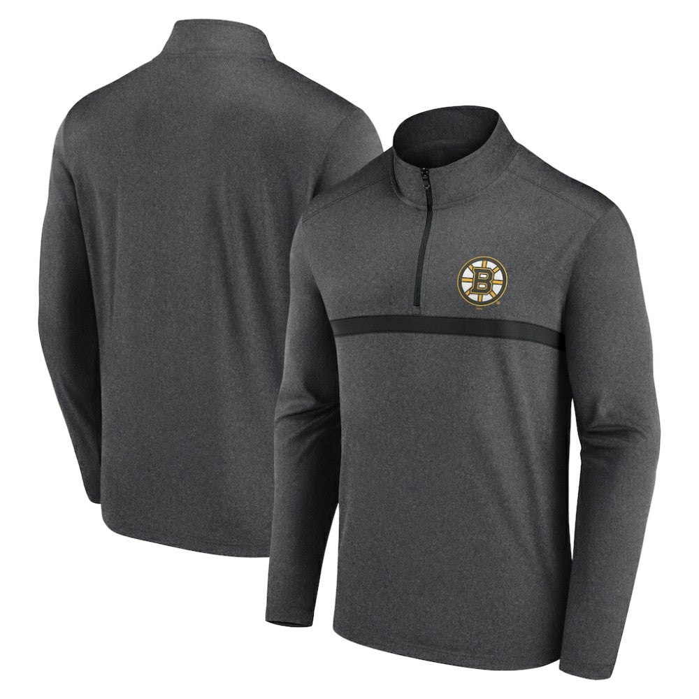 Boston Bruins Logo Athletic Head-to-Head Raglan Quarter-Zip Top - Heather Charcoal - NHL 201194819