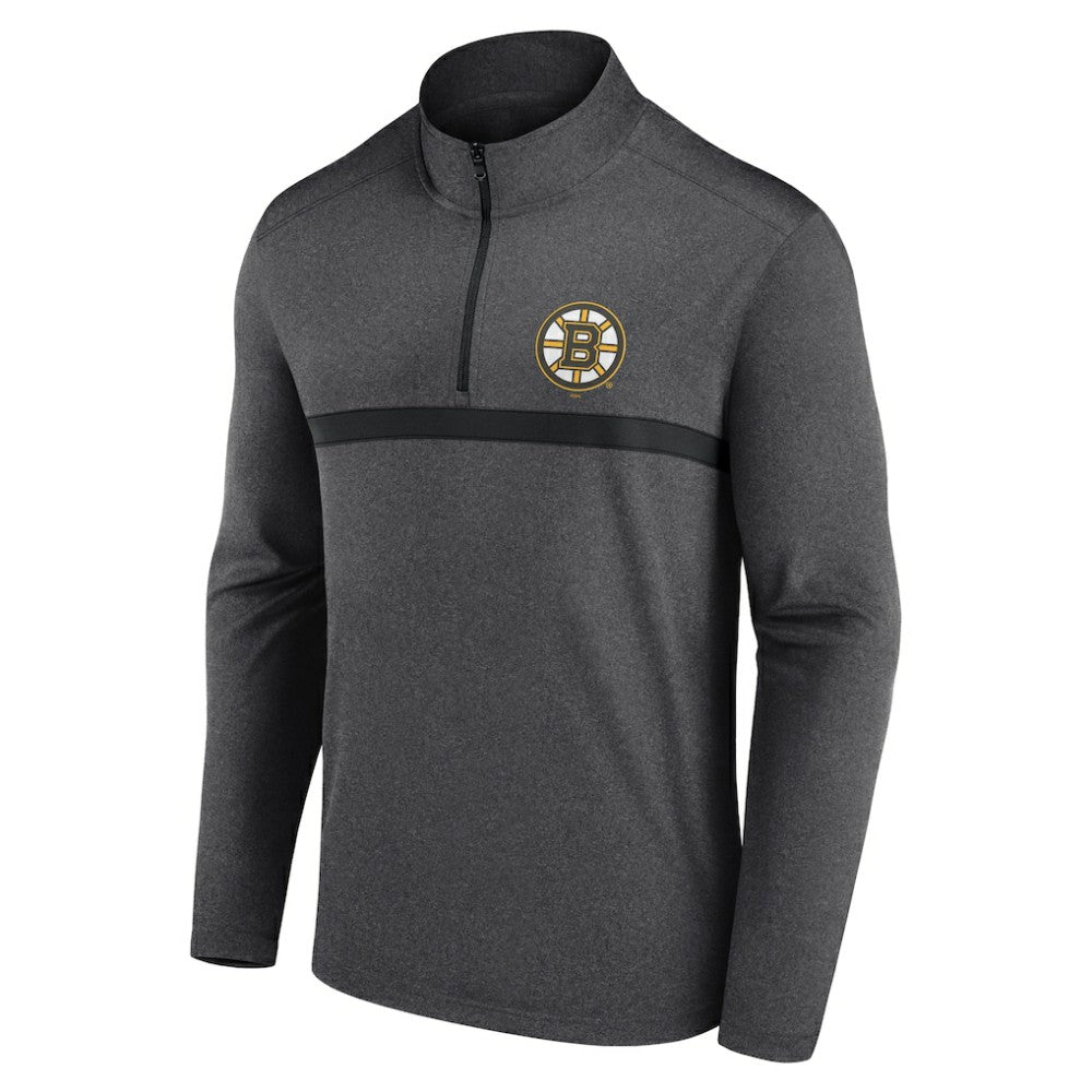 Boston Bruins Logo Athletic Head-to-Head Raglan Quarter-Zip Top - Heather Charcoal - NHL 201194819