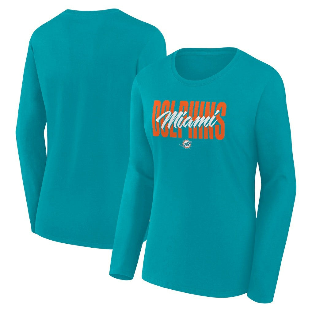 Miami Dolphins Logo Athletic Women's Grip Long Sleeve T-Shirt Aqua