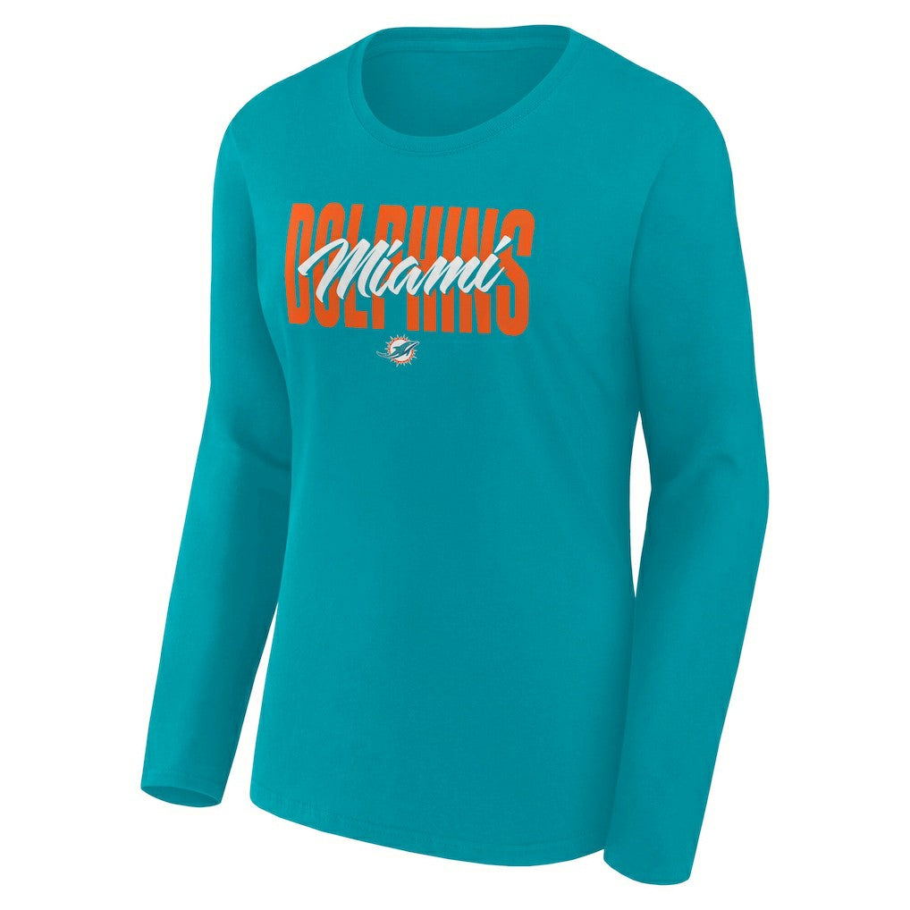 Miami Dolphins Logo Athletic Women's Grip Long Sleeve T-Shirt Aqua