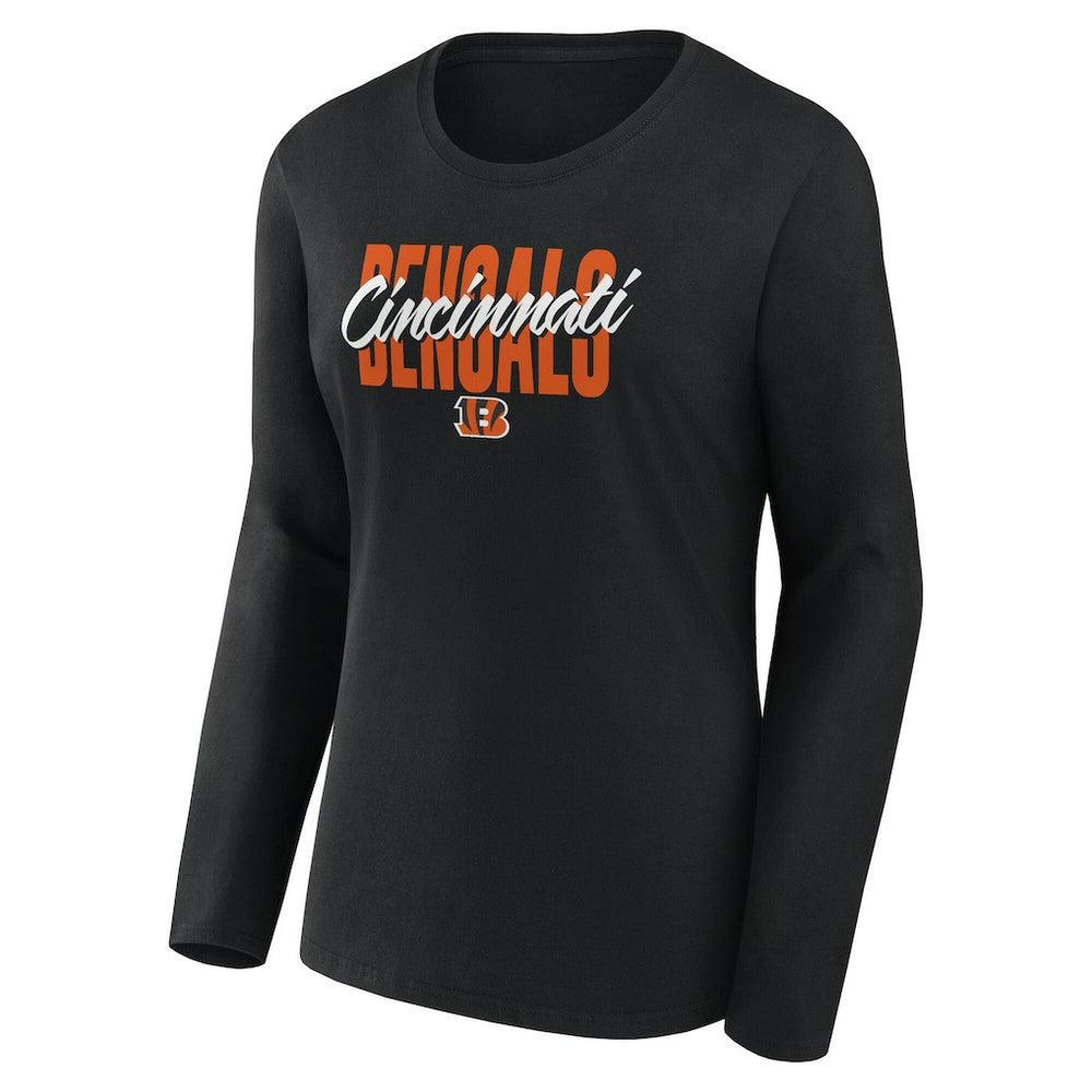 Cincinnati Bengals Logo Athletic Women's Grip Long Sleeve T-Shirt Black
