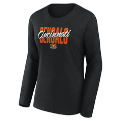 Cincinnati Bengals Logo Athletic Women's Grip Long Sleeve T-Shirt Black